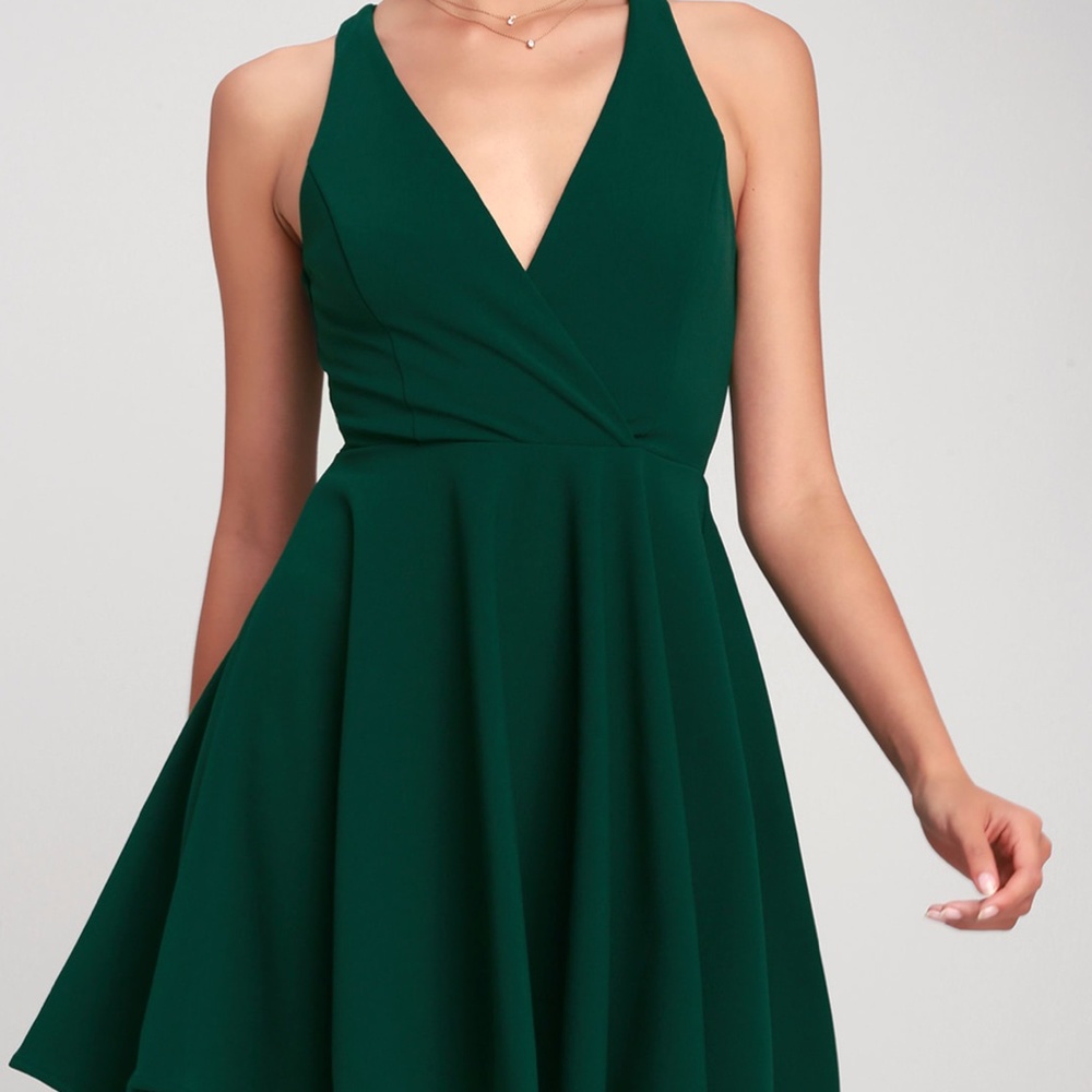 Dark Green Twist Back Skater Dress
